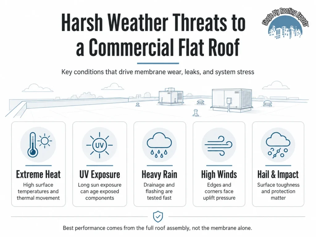 best commercial flat roofing solutions for harsh weather conditions