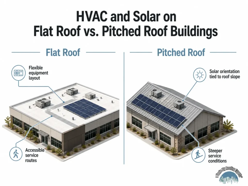 HVAC and Solar on Flat Roof vs. Pitched Roof Buildings
